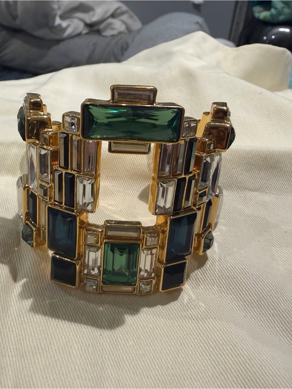 Authentic Swarovski Gold Cuff Bracelet with Multi Color Crystals